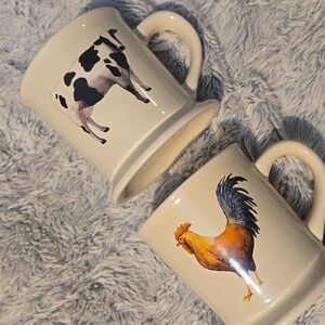 DEI Vintage Farmhouse Animal Print Mugs - Rooster And Cow Mug